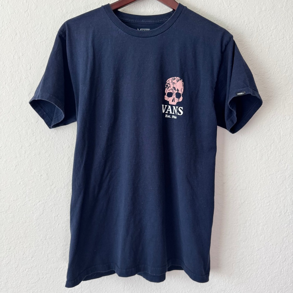 Vans Mens Navy Blue Floral Skull Graphic Short Sleeve T-Shirt Large Classic Fit